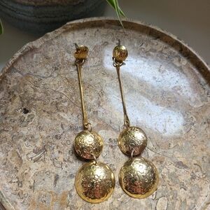 Large Sterling Silver 925 Gold Tone Dangle Stud Earrings Floral